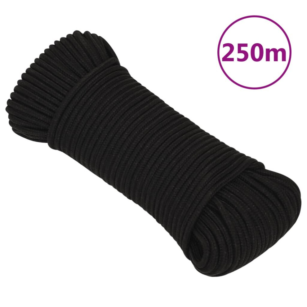 (Black, 4 Mm/ 250 M) Vidaxl Braided Boat Rope Polyester Sturdy Yacht Cable Black/White Multi Sizes 8720287130840