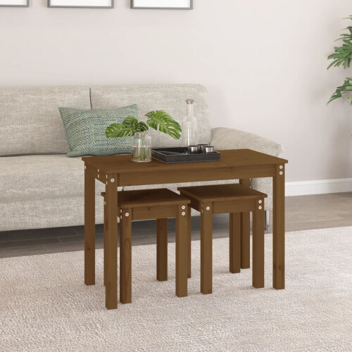 VidaXL (honey brown) vidaXL 3x Solid Wood Pine Nesting Tables Stackable Nesting Stand Multi Colours 2
