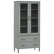 (grey) vidaXL Solid Wood Bookcase with Metal Legs OSLO Wooden Book Rack Multi Colours