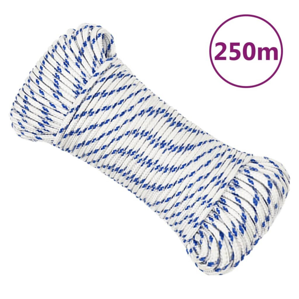 (white and blue, 4 mm/ 250 m) Marine Rope Dock Coil Boat Line Polypropylene Rope Multi Sizes Multi Colours