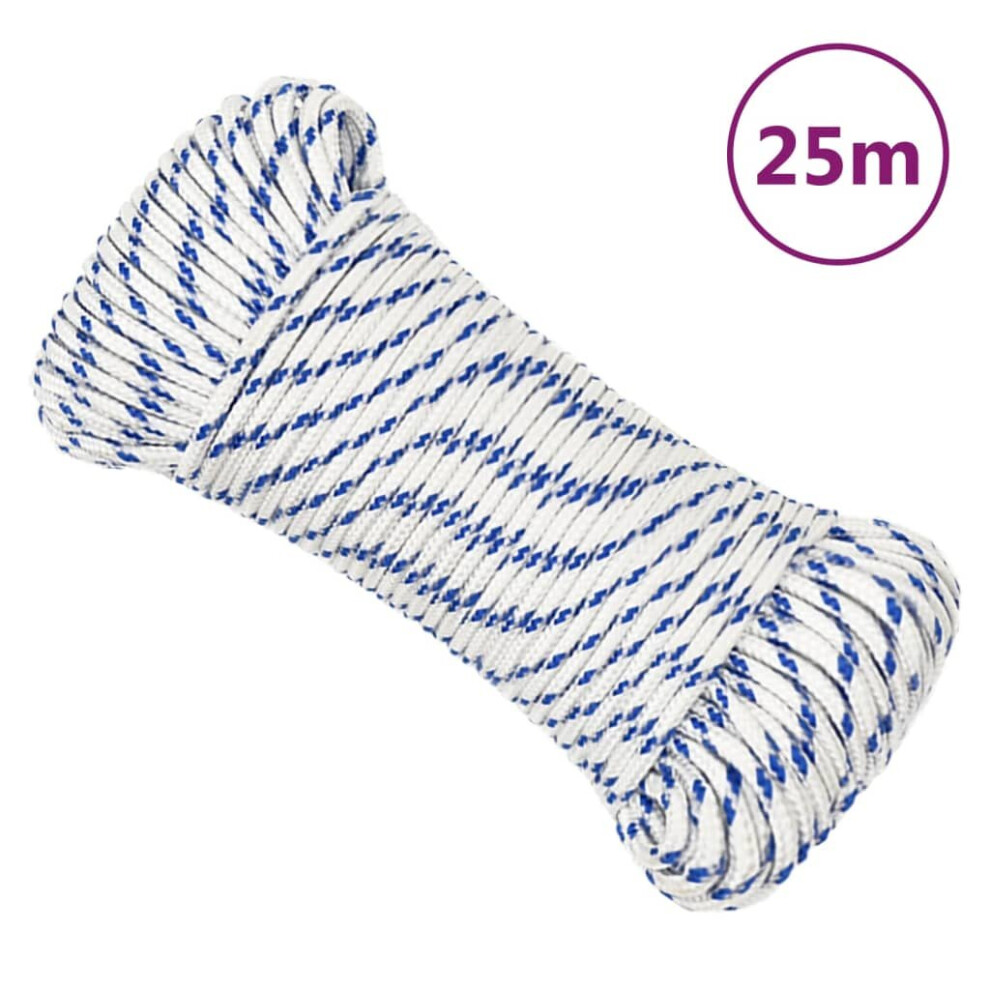 (white and blue, 5 mm/ 25 m) Marine Rope Dock Coil Boat Line Polypropylene Rope Multi Sizes Multi Colours