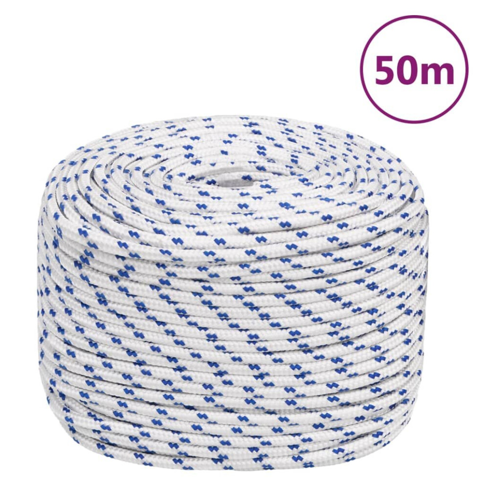 Vidaxl (White And Blue, 6 Mm/ 50 M) Marine Rope Dock Coil Boat Line Polypropylene Rope Multi Sizes Multi Colours