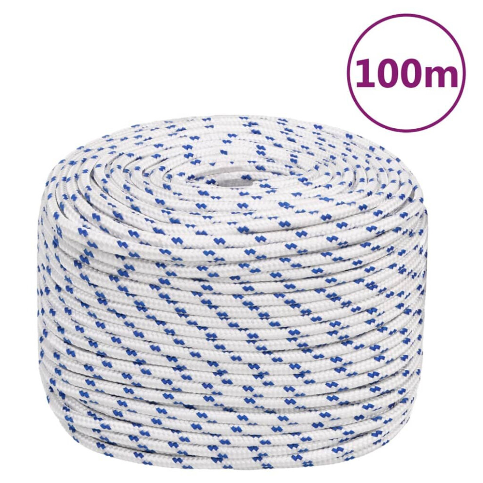 (White And Blue, 10 Mm/ 100 M) Marine Rope Dock Coil Boat Line Polypropylene Rope Multi Sizes Multi Colours 8720287125754