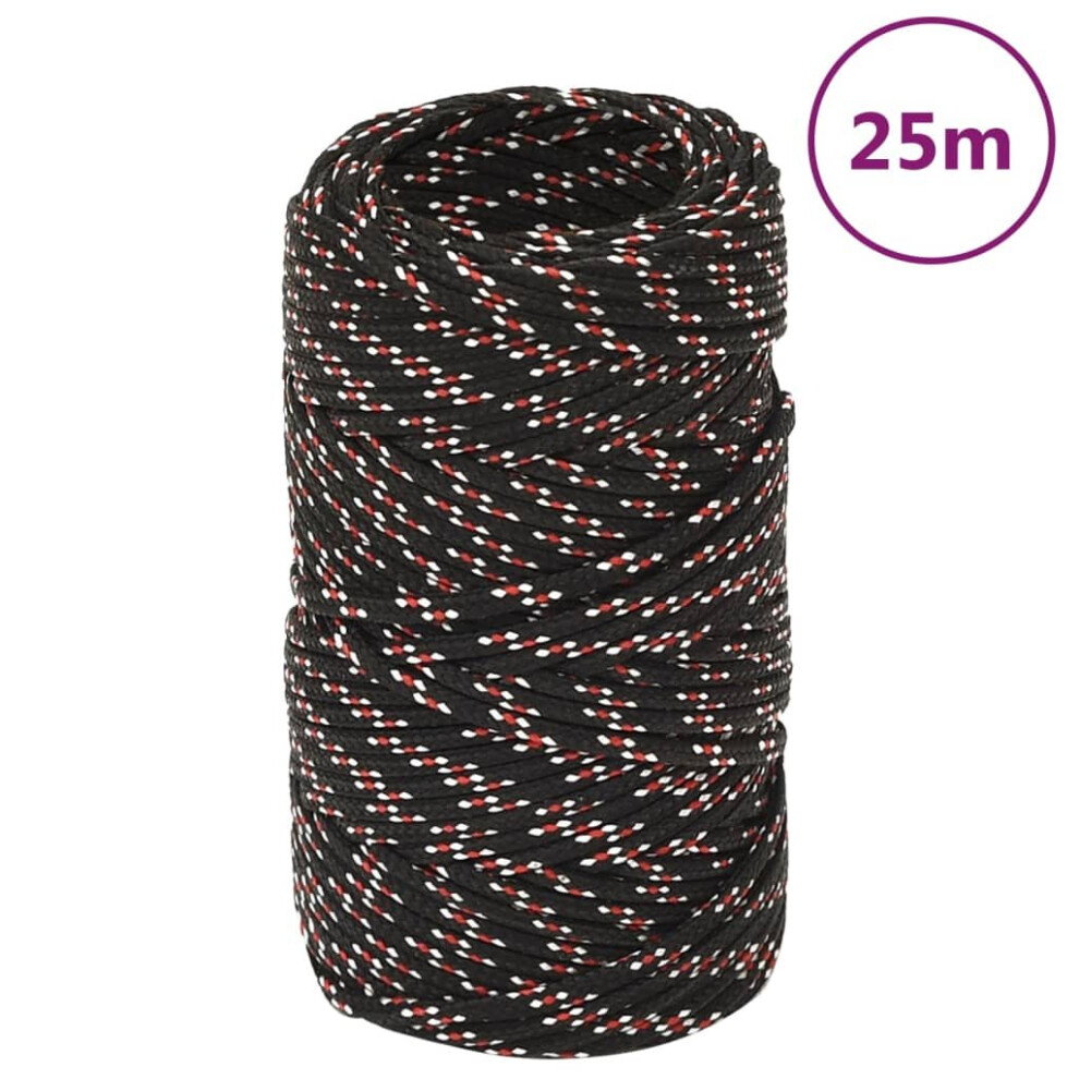 (black and red, 2 mm/ 25 m) Marine Rope Dock Coil Boat Line Polypropylene Rope Multi Sizes Multi Colours