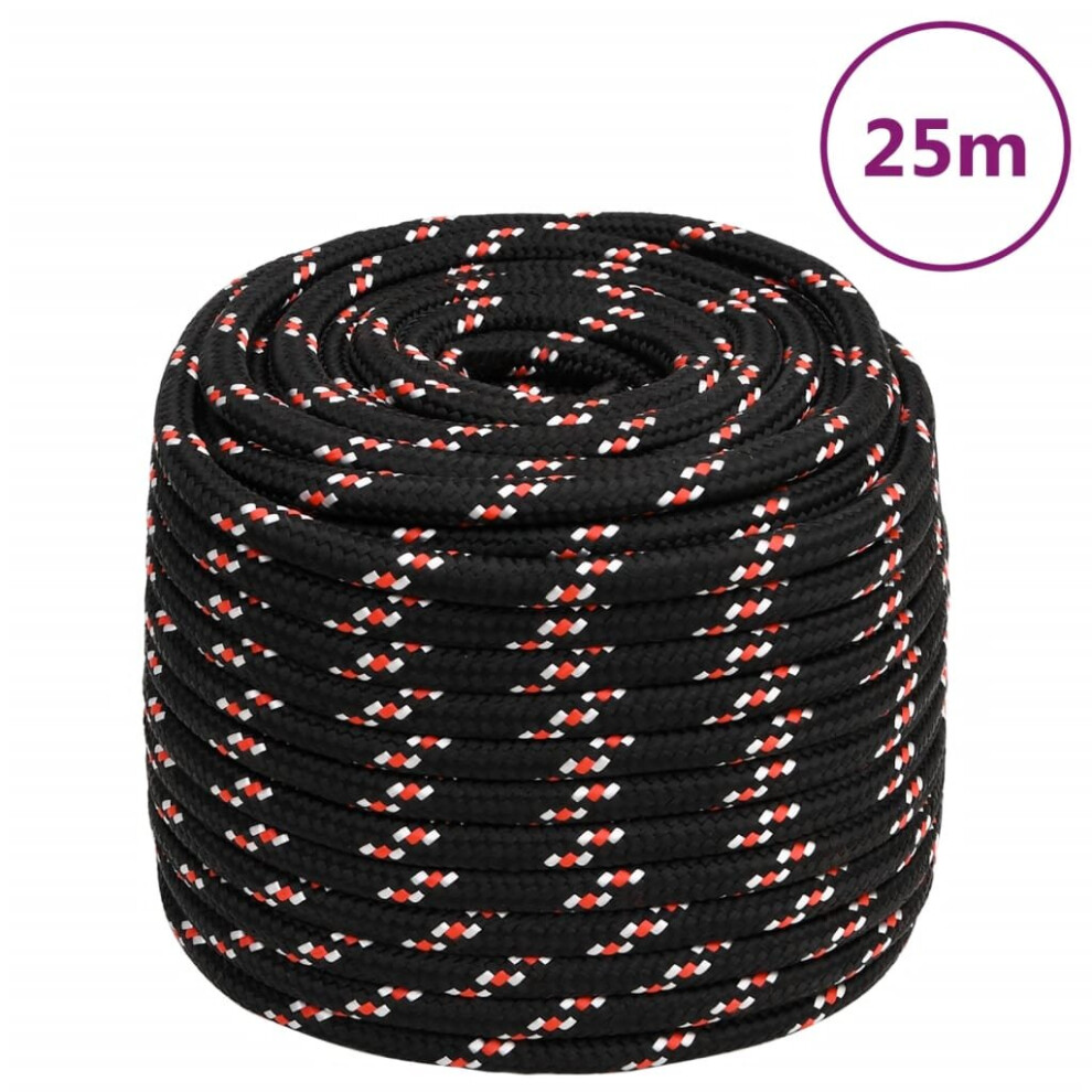 (black and red, 16 mm/ 25 m) Marine Rope Dock Coil Boat Line Polypropylene Rope Multi Sizes Multi Colours