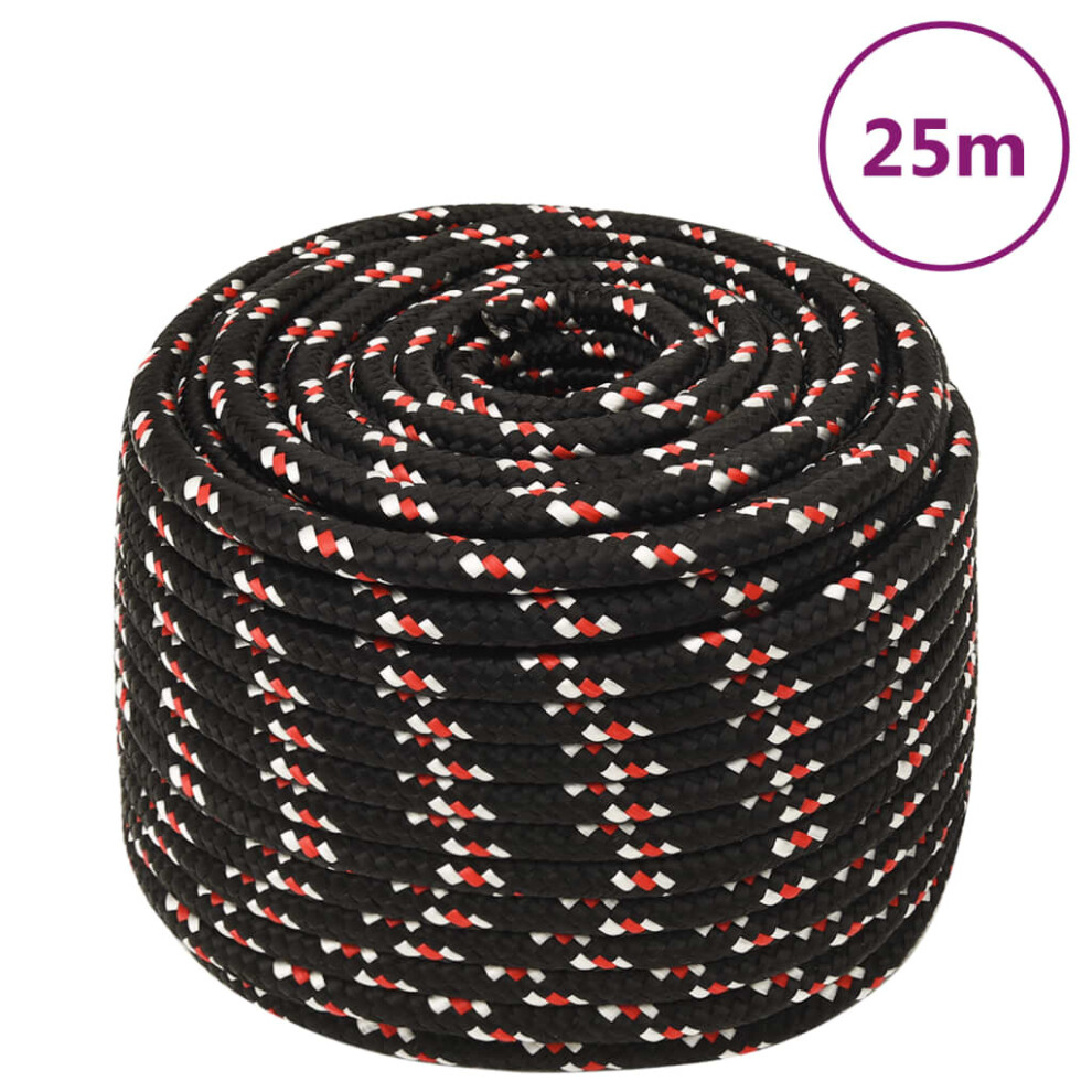 (black and red, 12 mm/ 25 m) Marine Rope Dock Coil Boat Line Polypropylene Rope Multi Sizes Multi Colours