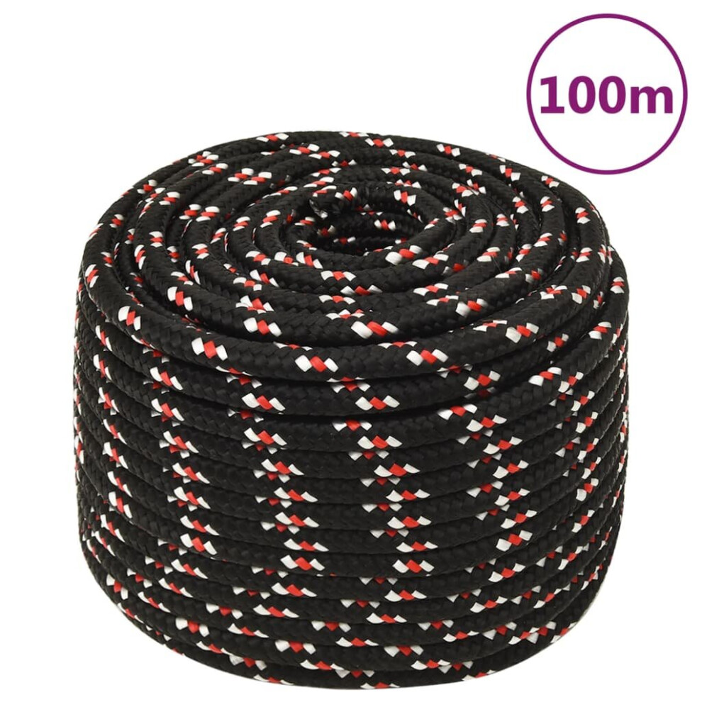 (black and red, 12 mm/ 100 m) Marine Rope Dock Coil Boat Line Polypropylene Rope Multi Sizes Multi Colours