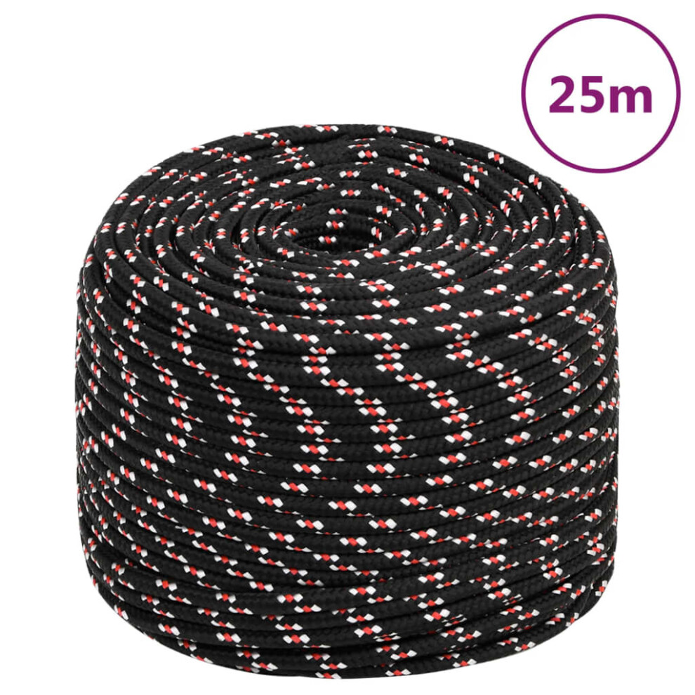 (black and red, 10 mm/ 25 m) Marine Rope Dock Coil Boat Line Polypropylene Rope Multi Sizes Multi Colours