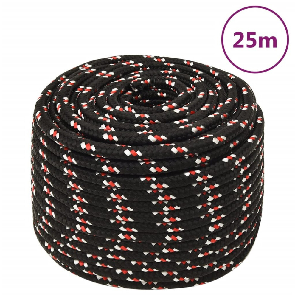 (black and red, 14 mm/ 25 m) Marine Rope Dock Coil Boat Line Polypropylene Rope Multi Sizes Multi Colours