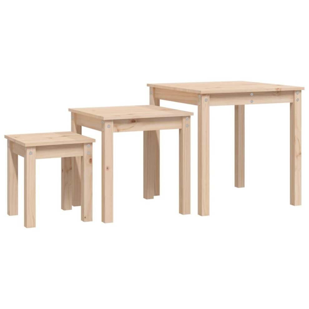 (brown) vidaXL 3x Solid Wood Pine Nesting Tables Stackable Nesting Stand Multi Colours
