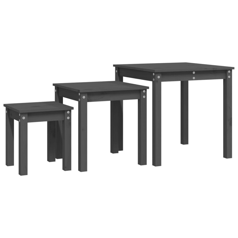 Vidaxl Nesting Tables 3 Pcs Grey Solid Pine Wood - Living Room Furniture - Image 2