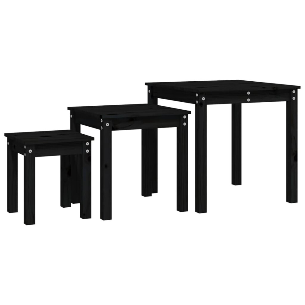 Vidaxl (Black) 3X Solid Wood Pine Nesting Tables Stackable Nesting Stand Multi Colours