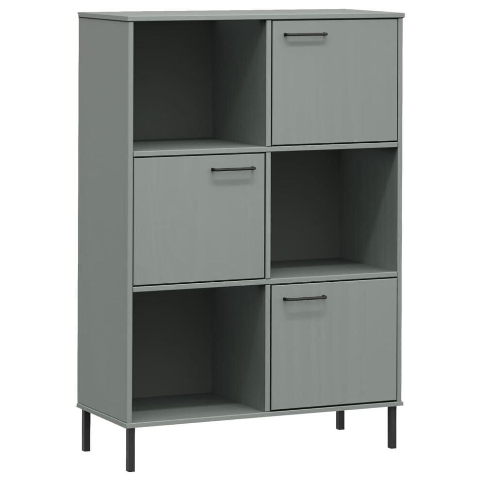 (grey) vidaXL Solid Wood Bookcase with Metal Legs OSLO Book Storage Multi Colours