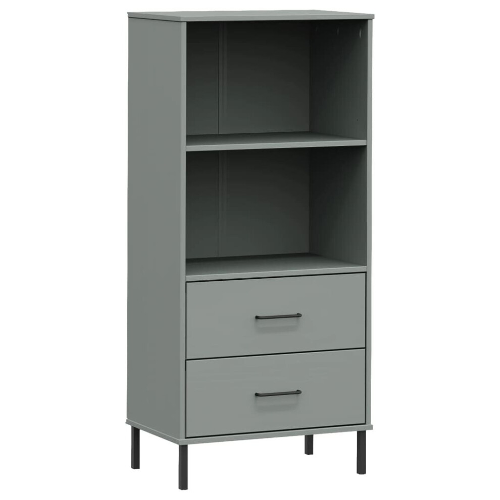 (grey) vidaXL Solid Wood Bookcase with 2 Drawers OSLO Storage Rack Multi Colours