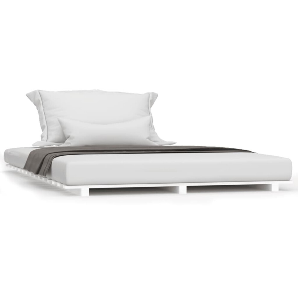 Vidaxl (White, 135 X 190 Cm) Bed Frame Bedroom Bedstead Bed Base Mattress Foundation Solid Wood Pine