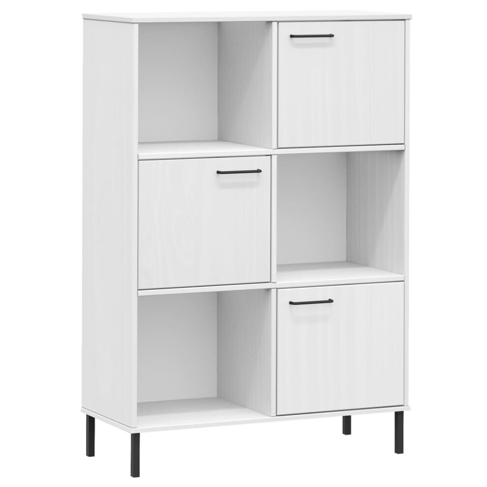 (white) vidaXL Solid Wood Bookcase with Metal Legs OSLO Book Storage Multi Colours