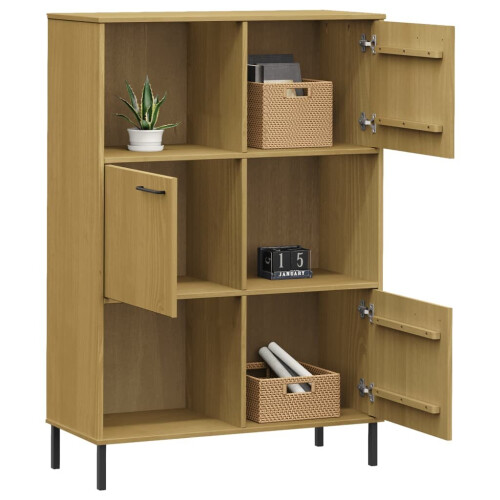 VidaXL (brown) vidaXL Solid Wood Bookcase with Metal Legs OSLO Book Storage Multi Colours 2