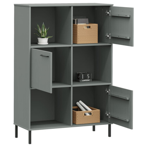 VidaXL (grey) vidaXL Solid Wood Bookcase with Metal Legs OSLO Book Storage Multi Colours 2