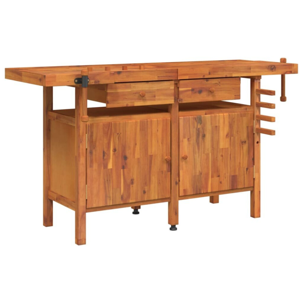 (with cabinet) vidaXL Workbench with Drawers and Vices Workshop Craft Table Solid Wood Acacia