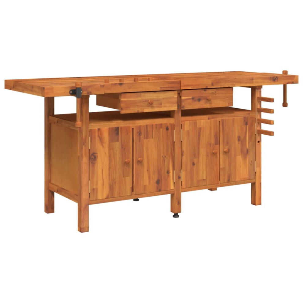 (with cabinet) vidaXL Workbench with Drawers and Vices Workshop Craft Table Solid Wood Acacia