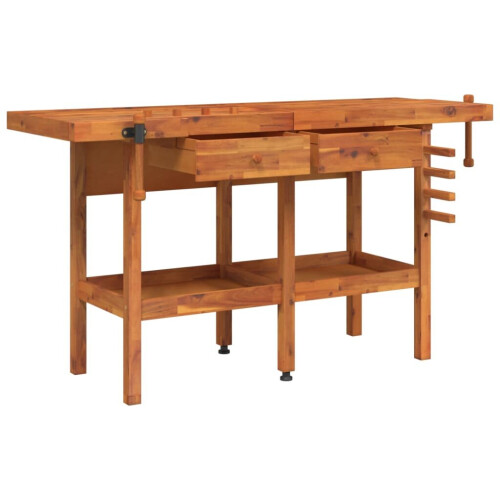VidaXL (without cabinet) vidaXL Workbench with Drawers and Vices Workshop Craft Table Solid Wood Acacia 2