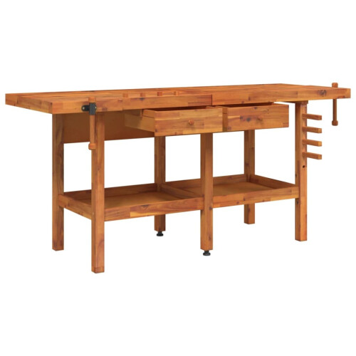 VidaXL (without cabinet) vidaXL Workbench with Drawers and Vices Workshop Craft Table Solid Wood Acacia 2