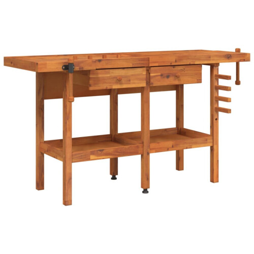 VidaXL (without cabinet) vidaXL Workbench with Drawers and Vices Workshop Craft Table Solid Wood Acacia