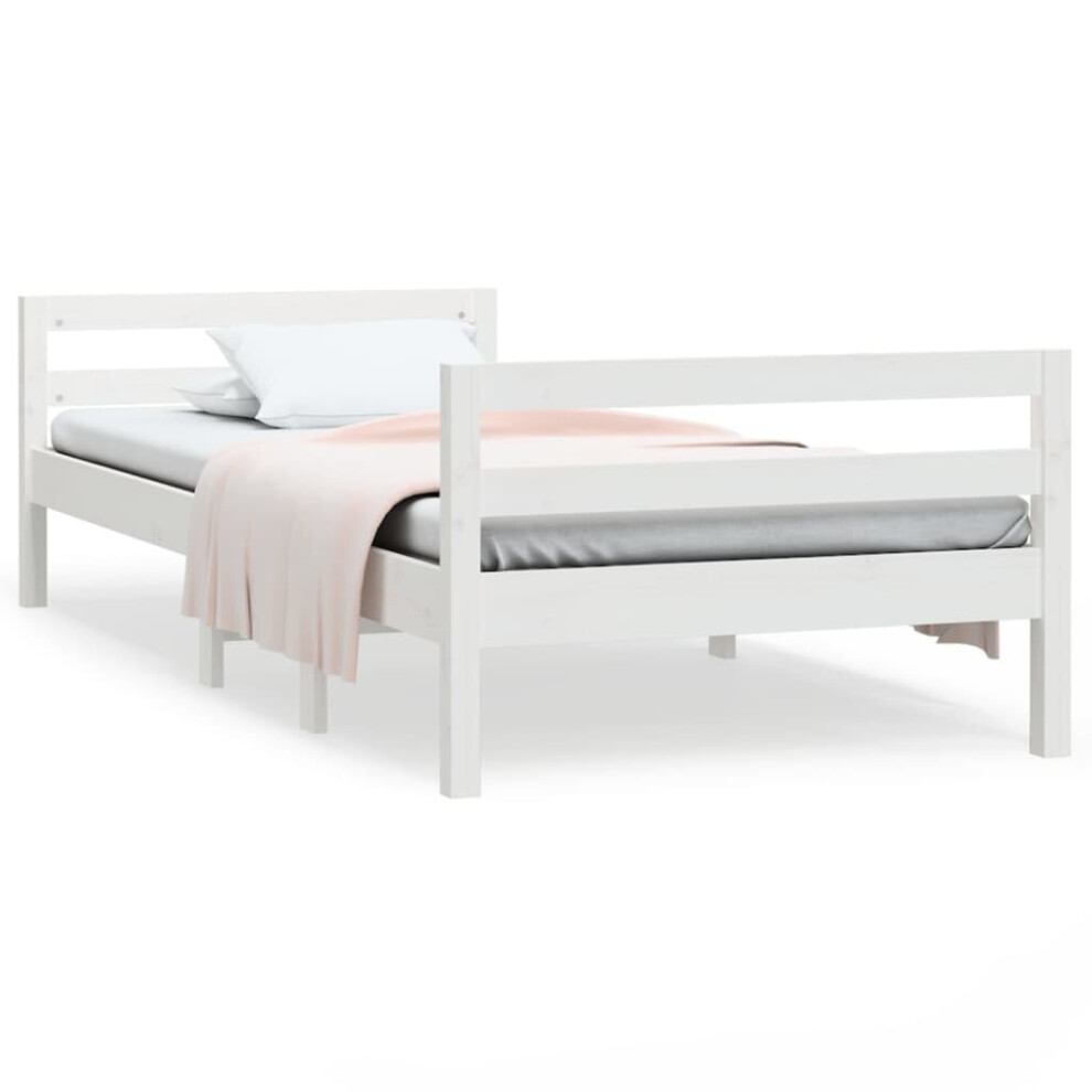 Vidaxl (White, 90 X 200 Cm) Bed Frame Wooden Bedstead Bed Base Mattress Foundation Solid Wood Pine