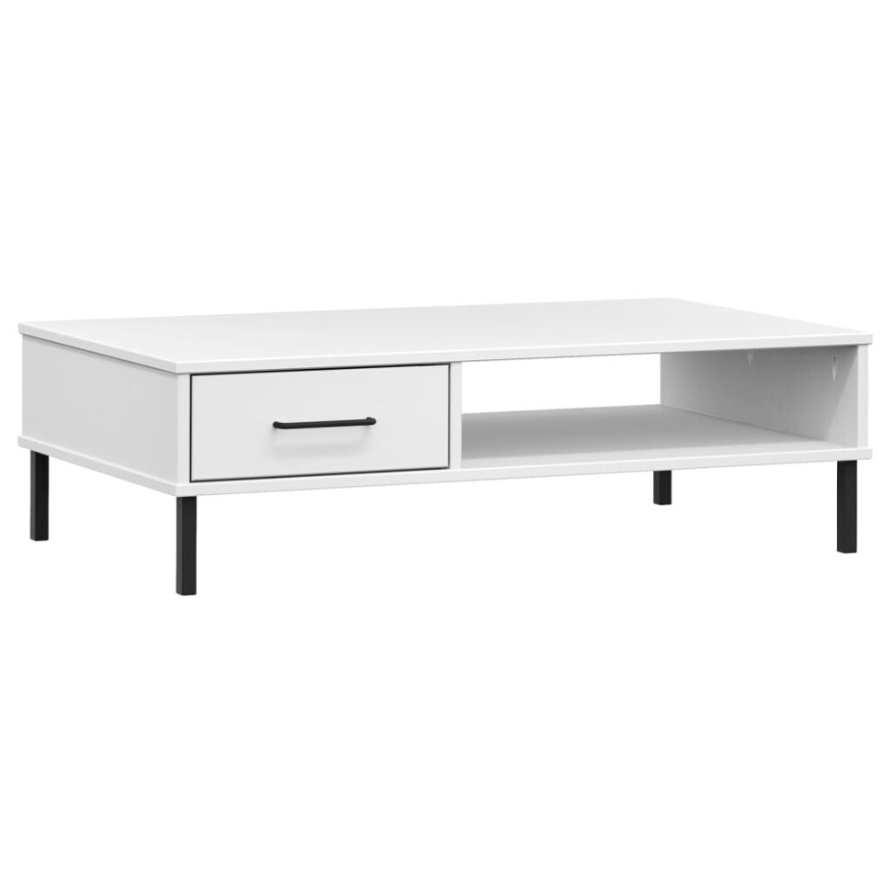 Vidaxl (White) Solid Wood Pine Coffee Table With Metal Legs Oslo Desk Multi Colours