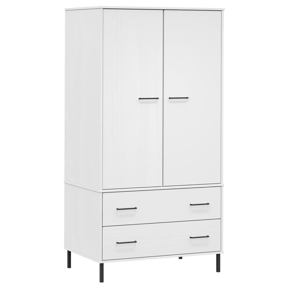 (white) vidaXL Solid Wood Wardrobe with Metal Legs OSLO Wooden Cupboard Multi Colours