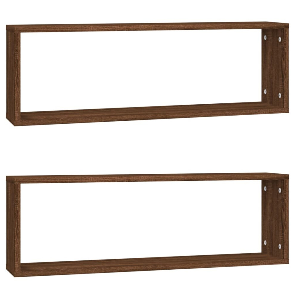 vidaXL Oak Cube Floating Wall Shelf Set - 80cm - Brown - Image 2