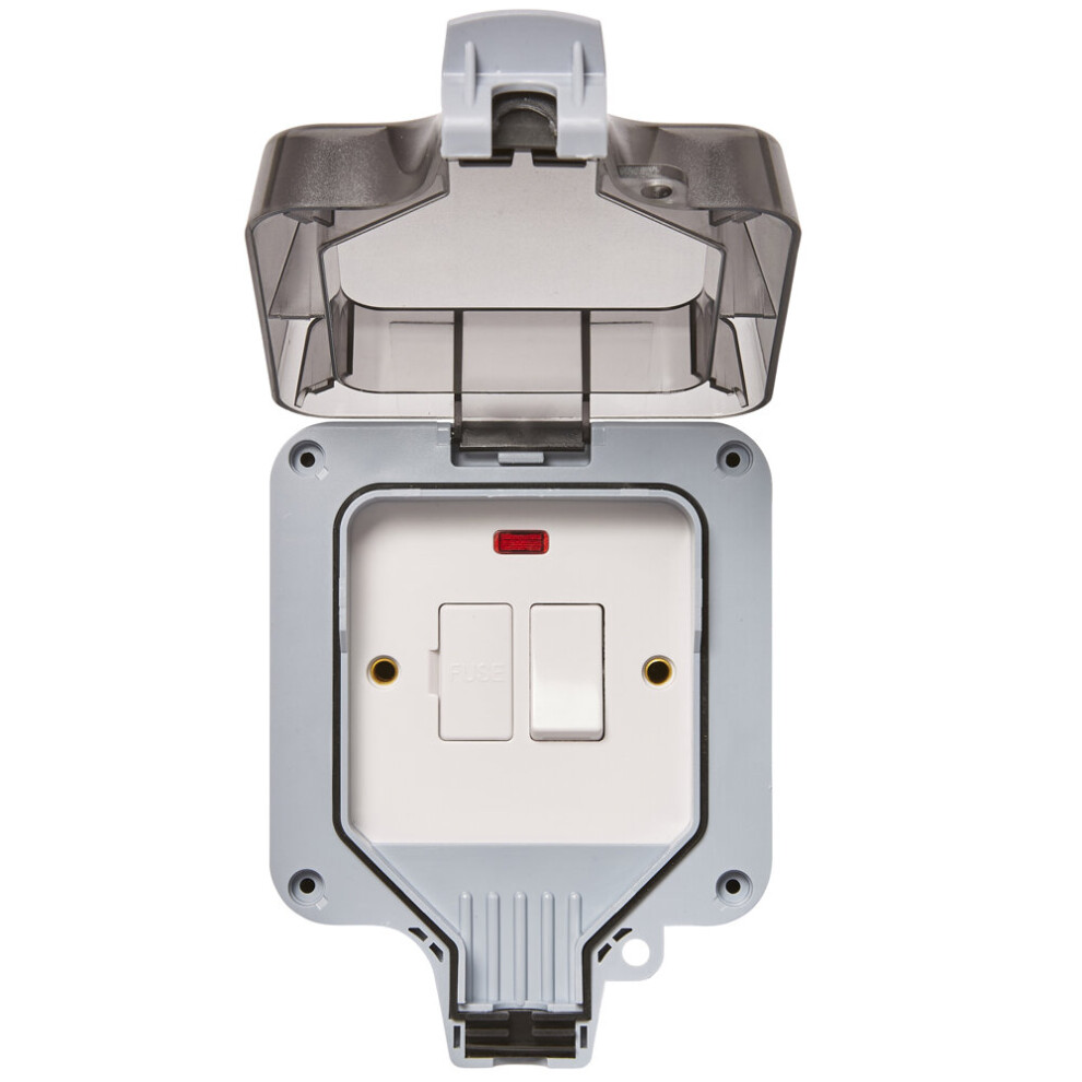 Litecraft Outdoor Fused Switch Spur 1 Gang With Red Neon Indicator Grey 5063103002406