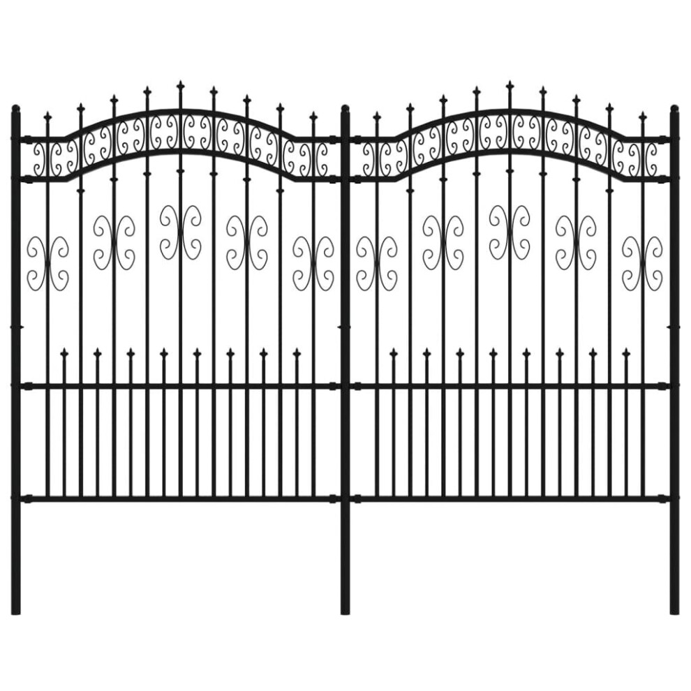 (240 x 190 cm) vidaXL Garden Fence with Spear Top Black Powder-coated Steel Fence Multi Sizes