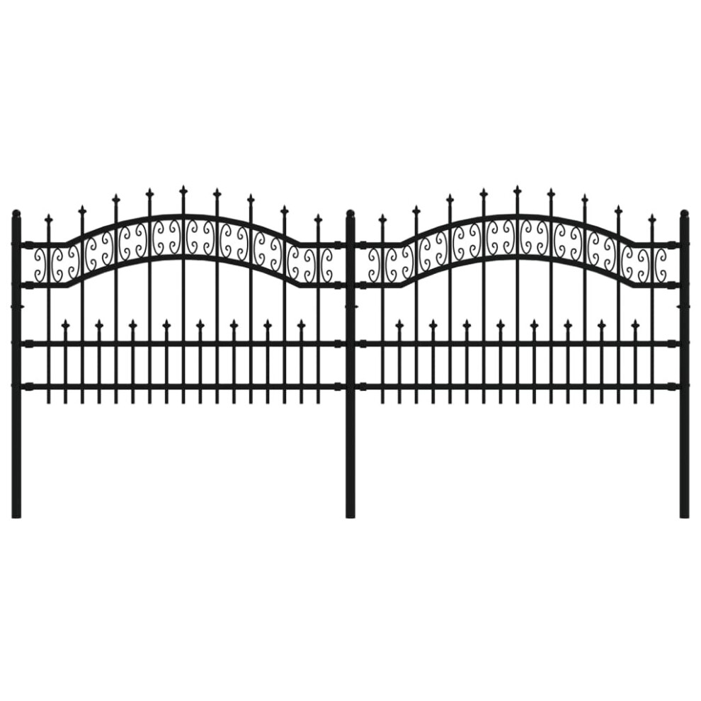 (240 x 115 cm) vidaXL Garden Fence with Spear Top Black Powder-coated Steel Fence Multi Sizes