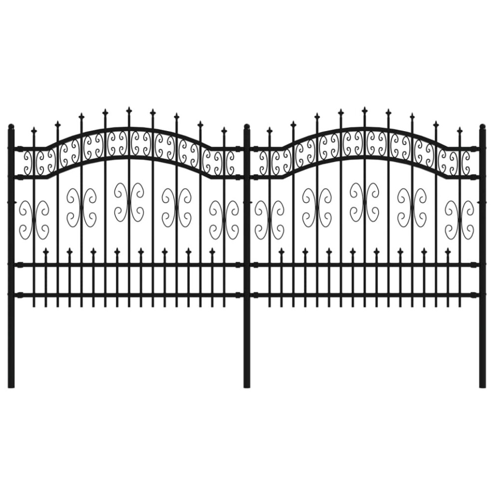 (240 x 140 cm) vidaXL Garden Fence with Spear Top Black Powder-coated Steel Fence Multi Sizes