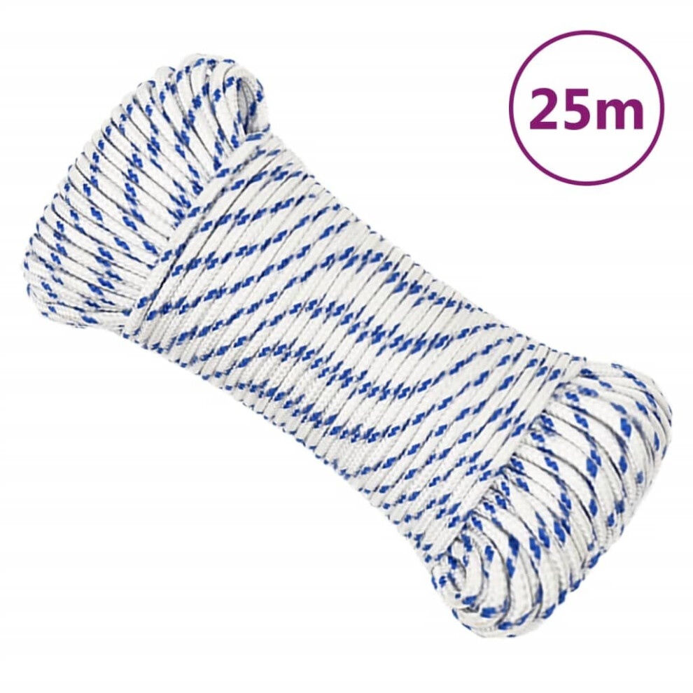 (white and blue, 3 mm/ 25 m) Marine Rope Dock Coil Boat Line Polypropylene Rope Multi Sizes Multi Colours