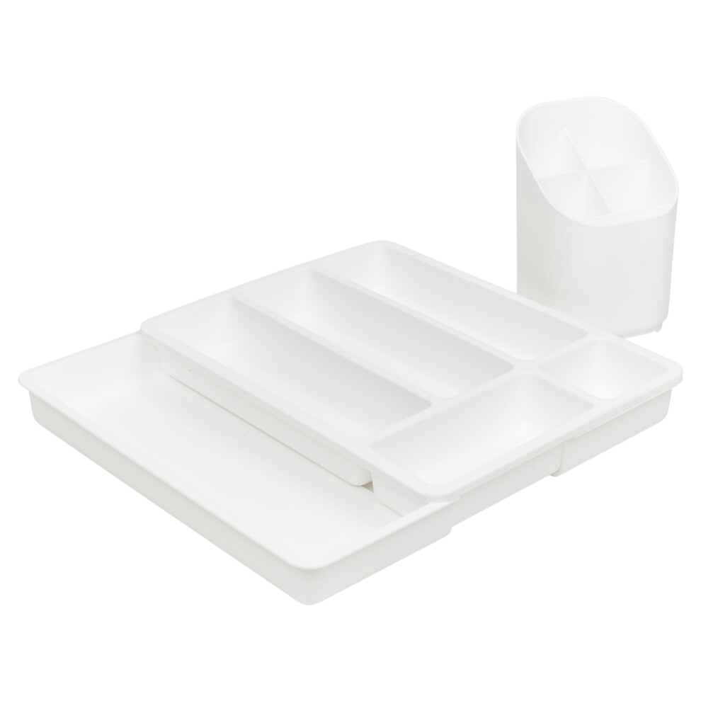 Urbn Living (White) Cutlery Drainer Basket & Extending Cutlery Tray White
