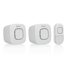 Byron DBY-2472UK Wireless Portable Doorbell Set, Smart Control, 200m Range, 8 Melodies, Volume Control, Colourful Visual Alert System White,