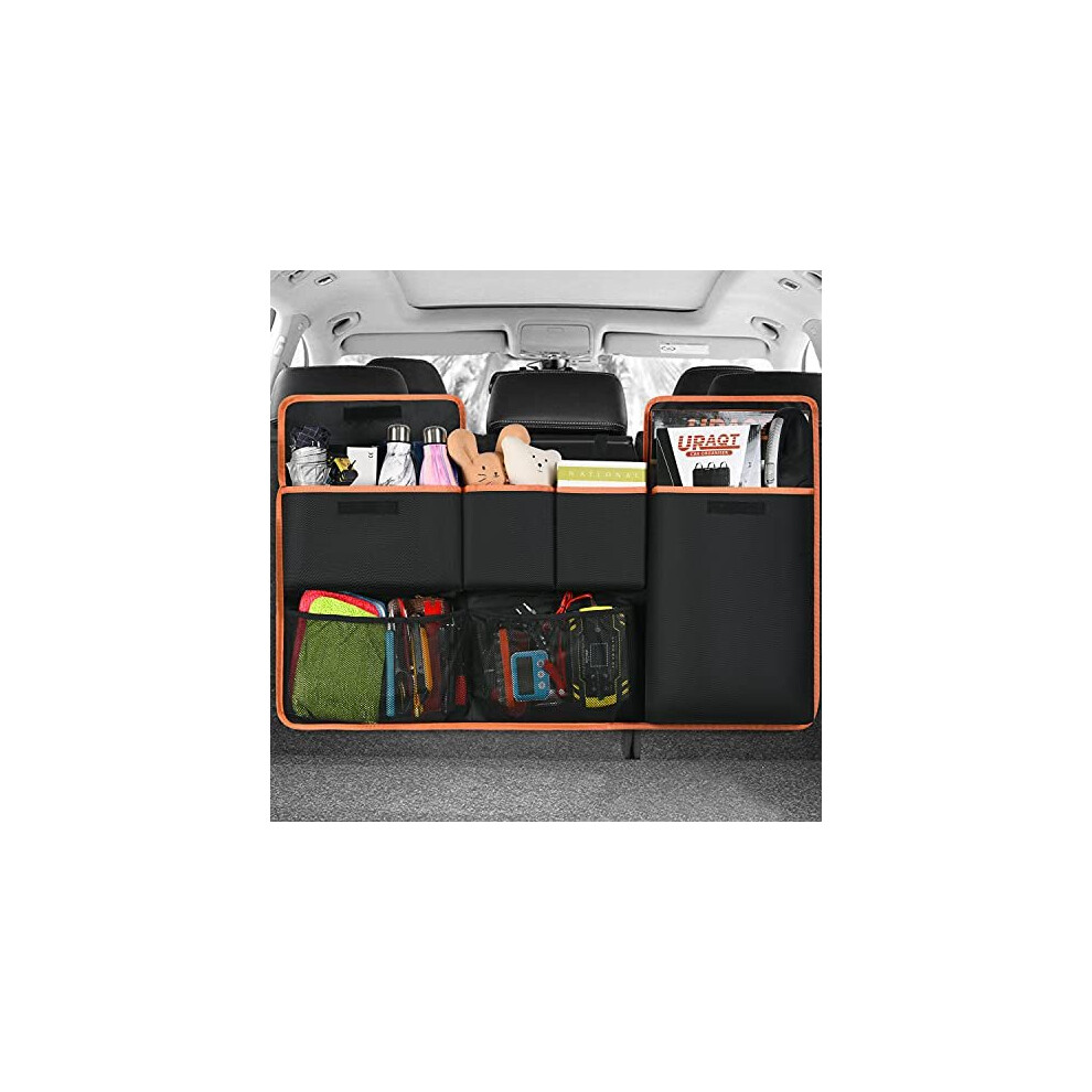 Uraqt Car Boot Organiser Waterproof Kick Mats Car Organiser Seat Back Protectors, Multi-Pocket Children's Travel Storage, Durable Foldable Cargo Net 6973009411556