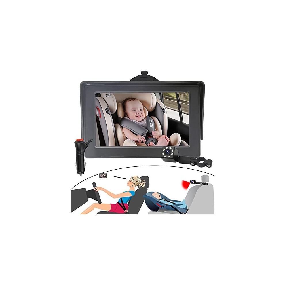 Baby Car Mirror for Back Seat, 360? Adjustable HD Night Vision Car Baby Camera, with 150? Wide View, 4.3'' Screen, Observe Every Movement of Baby