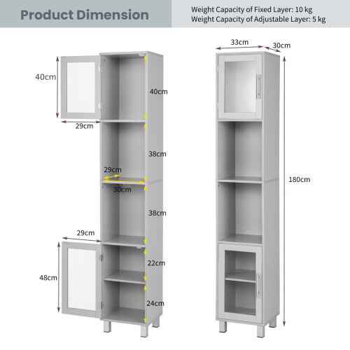 Costway Tall Bathroom Storage Cabinet Freestanding Slim Tower Cabinet 2