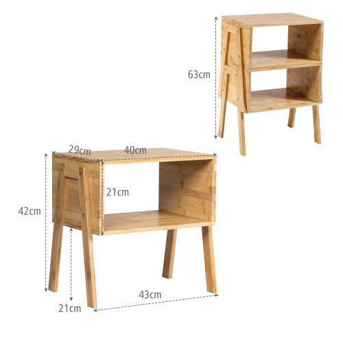 Costway 2pcs Stackable Side Table Bamboo Table Sturdy Waterproof Nightstand 1