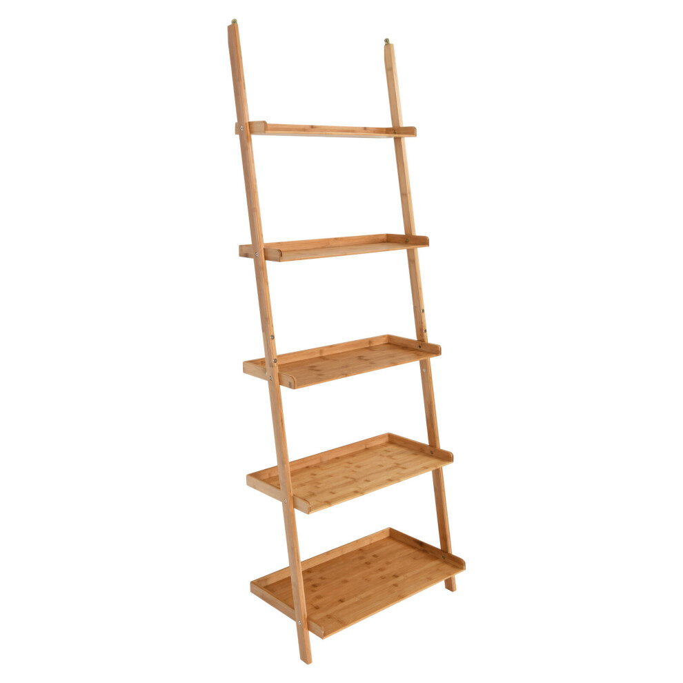 5-Tier Ladder Shelf Bamboo Bookshelf Wall-Leaning Storage Plant Stand