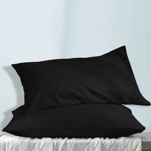 (Black, 2 x Pillow Cases) Plain Duvet Quilt Cover Bedding Set Microfiber Plain Pillowcases Pair 1