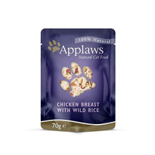 Applaws 100% Natural Wet Cat Food Pouch, Chicken with Wild Rice in Broth 70 g Pouches (Pack of 12)