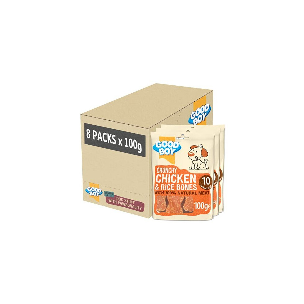 Good Boy - Crunchy Chicken and Rice Bones - Dog Treats - Made with 100% Natural Chicken Breast Meat - 100 g  - Low Fat Dog Treats - Case of 8