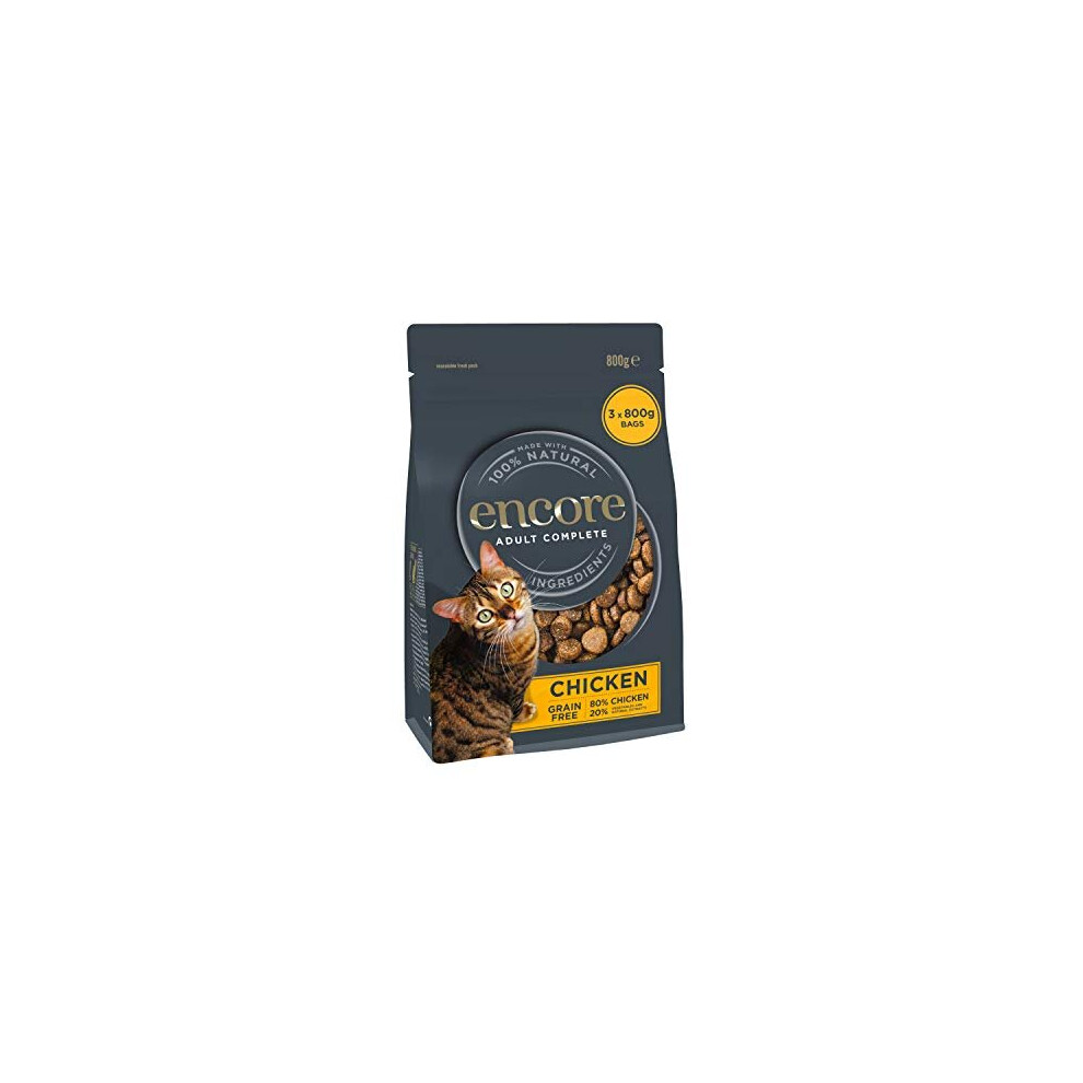 Encore Complete and Grain Free Adult Dry Cat Food, Chicken, 800 g (Pack of 3)