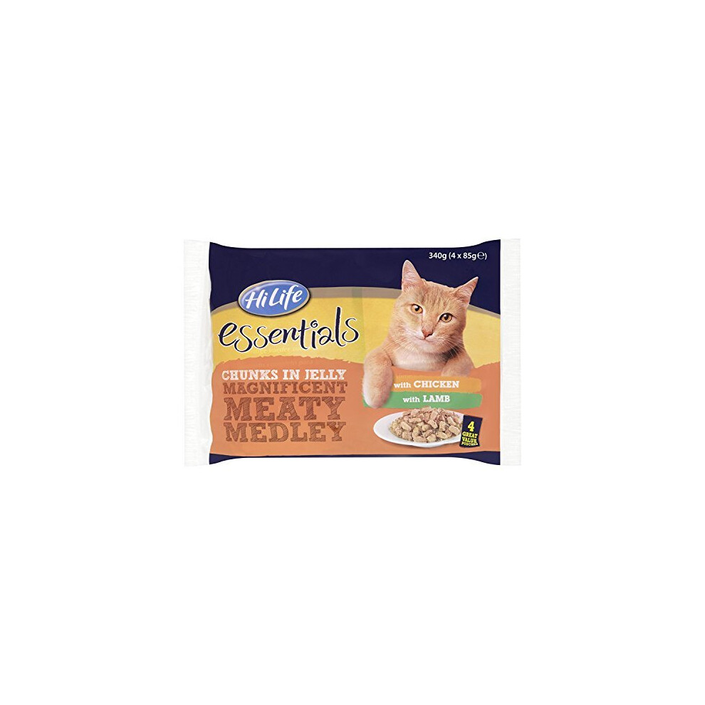 HiLife essentials - Complete Wet Cat Food - Magnificent Meaty Medley Chunks in Jelly - Chicken, Lamb, 52 Pouches x 85g