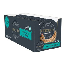 Encore 100% Natural Wet Cat Food Pot, Succulent Tuna with Pacific Crab in Broth 60 g Pot (Pack of 10)