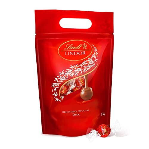 Lindt Lindor Milk Chocolate Truffles Bag - Approx 80 balls, 1kg - Chocolate Truffles with a Smooth Melting Filling - Sharing Pouch - Gift for Him or